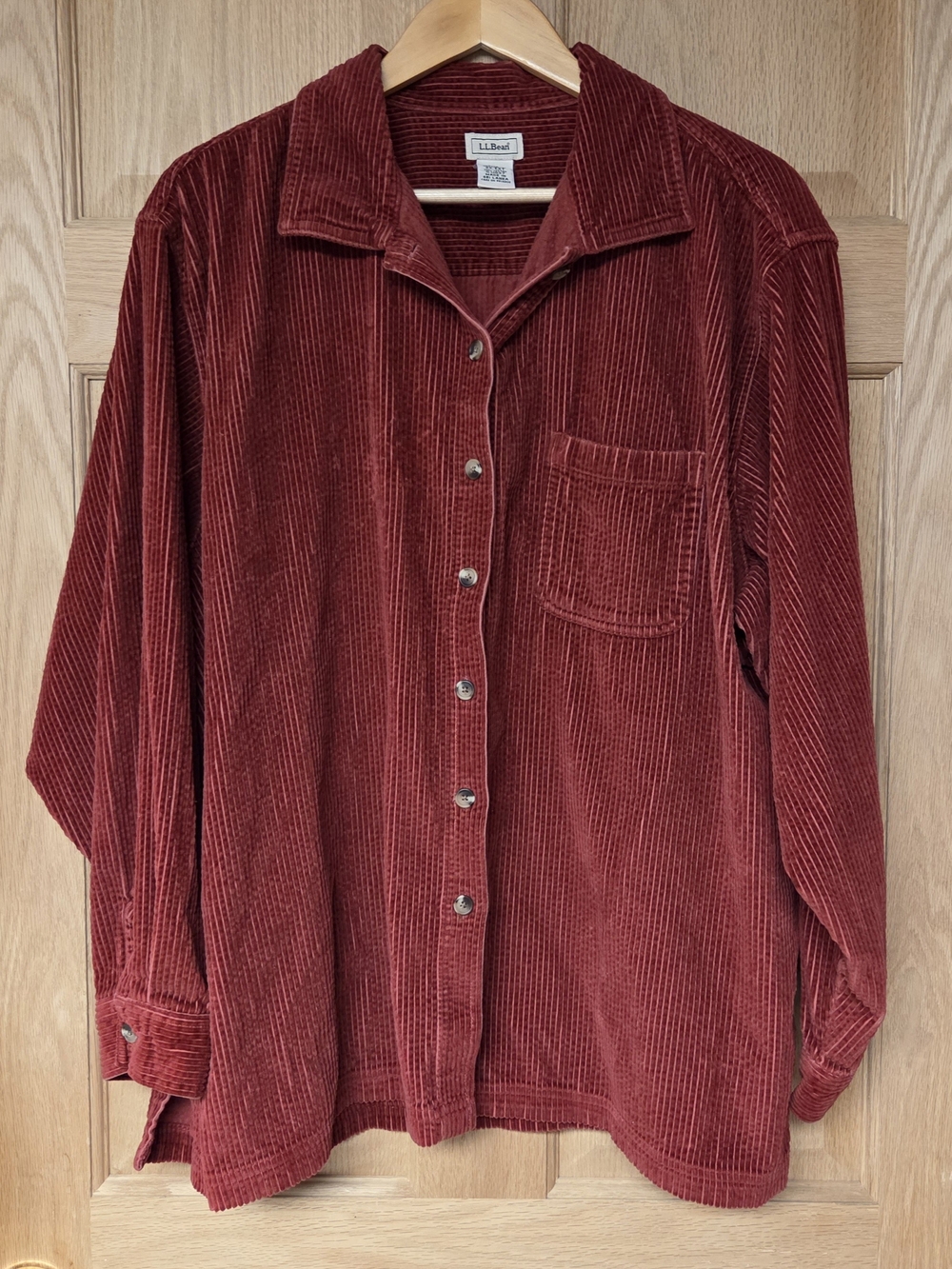 LL Bean Shirt Womens 2X Red Corduroy Lined Wide Wale Shacket Jacket Top